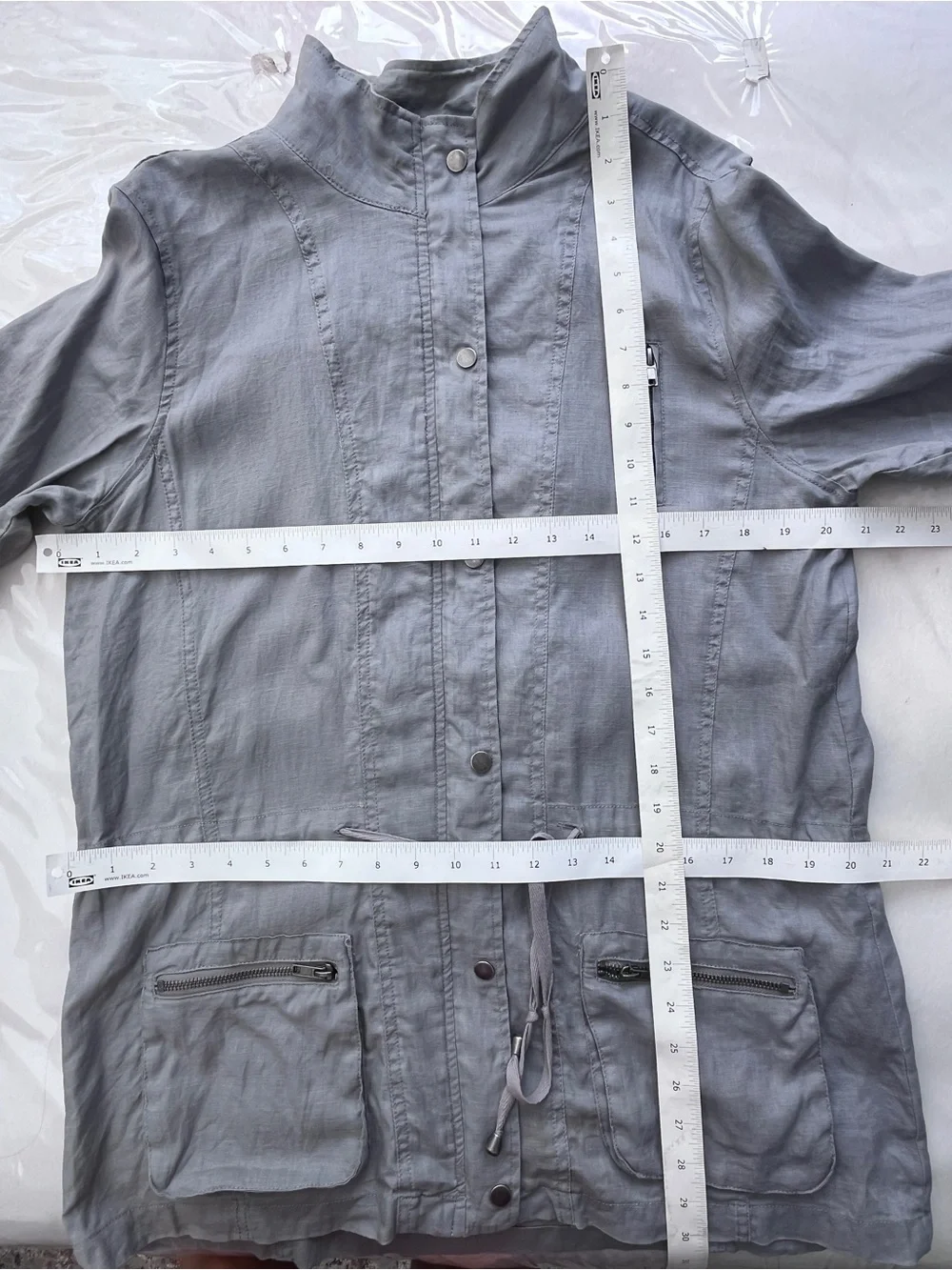 Artisan Ny Light Gray Linen Jacket with Stand Collar